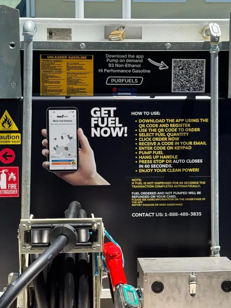 MicroStation keypad panel with Get Fuel Now QR code and step-by-step instructions